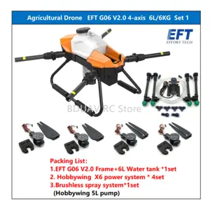 EFT G06 ריסוס חקלאי Drone מסגרת 6L 6KG 1170mm בסיס גלגלים מתקפל מל"ט ולרסס מערכת עם X6 כוח מערכת