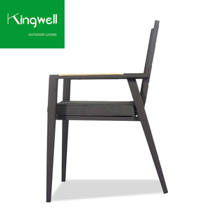 Ensemble de mobilier de jardin moderne pour patio, balcon, extérieur, cour et parc, comprenant chaise avec accoudoirs en aluminium et <span class=keywords><strong>teck</strong></span>, résistant à l'eau, et <span class=keywords><strong>table</strong></span> de repas pour 6 personnes - Product Image 4