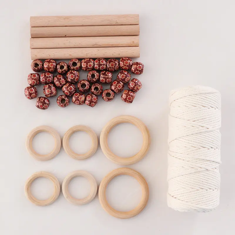 100Meter Macrame Kits Aanpassen Houten Kralen Hout Ring Houten Stok 3Mm Katoenen Touw Sieraden Speelgoed Voor Kinderen Gift home Decor