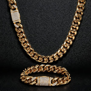 सोने की प्लेटेड स्टेनलेस स्टील चेन हार 12 मिमी हिप-हॉप क्यूबन जिरकॉन स्टेनलेस स्टील हार - Product Image 1