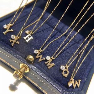 Xinfly AU750 18K Pure Gold <b>Initial</b> Letter 'a' to 'z' Clavicle Chain <b>Necklace</b> Fashion Jewelry with Diamond - Product Image 5