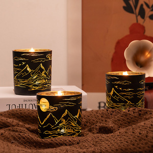 Vela Aromática LED de Cera de Soja con Control de Luz, en Copa de Vidrio Negro con Diseño de Montaña Dorada, para Ambiente Interior, Regalo Festivo Luminoso - Product Image 3