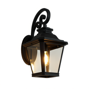 Lanterne murale extérieure en aluminium noir de 14 pouces, luminaire de porche étanche en verre transparent, ampoule incandescente non incluse - Product Image 1