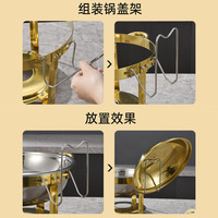 Plat à chafing rond doré 6L en acier inoxydable avec couvercle et réchaud à alcool pour buffet, idéal pour la restauration, les mariages et les événements.