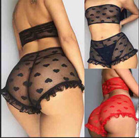 Set Lingerie Dua Potong Motif Hati, Atasan Tube dan Celana Dalam Ruffle, Tersedia Tiga Warna, Bahan Tipis Transparan
