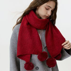 Bufanda de Cachemira Sintética con Logotipo Personalizado, Color Sólido, Tejida con Pompones y Flecos, Unisex, para Invierno, Venta al Por Mayor de Fábrica - Product Image 3