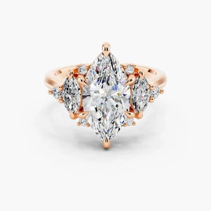 18K Yellow Gold Marquise Cut Lab Grown Diamond Ring, Side Marquise <b>Stones</b> Unique Art Deco Engagement Ring For Women Fine Jewelry - Product Image 5