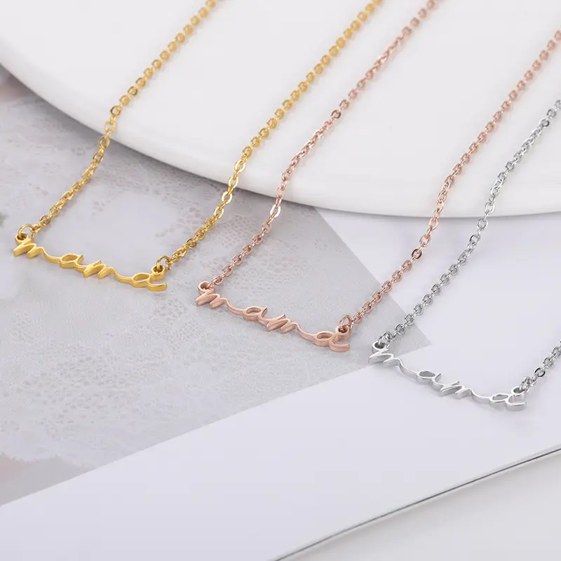 18k Gold Plated Mama Necklace Name Custom Logo Mama Stainless Steel Letter Necklace For Mother'S Day