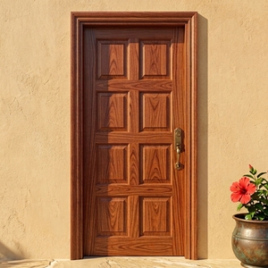 Puerta Principal Clásica de 8 Paneles de Madera de Caoba Sólida con Marco de Arquitrave - Product Image 6