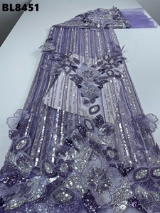 Luxury American French Bridal Lace Fabric - Handcrafted Heavy Beaded <strong>Embroidery</strong> Sequined <strong>Material</strong> for Custom Wedding Dresses - Product Image 5