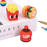 Taille-crayon manuel 3D à trou unique en caoutchouc souple alimentaire mignon avec des conceptions mixtes personnalisées pour l'école et les enfants