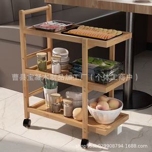 Wooden 3 Tier Kitchen Cart With Wheels Portable Storage Rack For Restaurant Use - Product Image 2