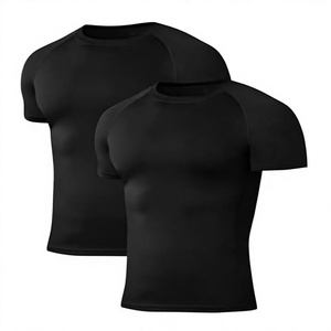 Wholesale CustomizatioMen's <b>Slim</b> <b>Fit</b> Compression T-<b>Shirt</b> Breathable Short Sleeve Quick Dry Sporty Running Gym Blank Design <b>Black</b> - Product Image 3