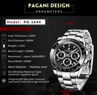 Pagani Design 1644 Montres de poignet pour homme en acier inoxydable avec diamant et chronographe à quartz