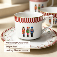 Service de table et tasses en porcelaine fine, design européen de luxe, écologique, motif casse-noisette de Noël, bordure blanche et rouge, festif
