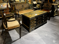 Table basse Yips LD-2511-2428 de style chinoiserie, 6 tiroirs, faite à la main, peinte à la main, motif paysage, bois, salon, luxe