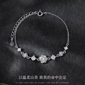 <span class=keywords><strong>Bracciale</strong></span> di Lusso in <span class=keywords><strong>Argento</strong></span> Sterling con Zirconi a Forma di Camelia, Gioiello Regalo per Ragazze - Product Image 2