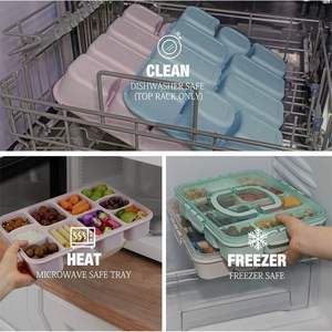 Grande boîte à collation à 10 compartiments avec poignée, compatible lave-vaisselle et chauffable, 2 récipients à sauce intégrés, plateau de service avec couvercle - Product Image 4