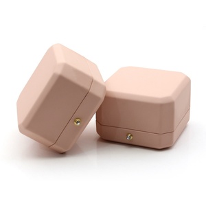 Wholesale Custom Nude Pink Octagon Jewelry <b>Box</b> Pu Leather Jewelry with Snap Button for Ring Double Ring Necklace - Product Image 5