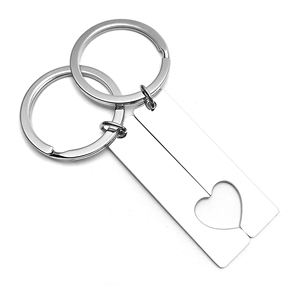 Hot Sale Custom Stainless Steel <b>Mirror</b> Polished <b>Rectangular</b> Half Heart-shaped Modern Heart Theme Couple's Keychain Decoration - Product Image 2