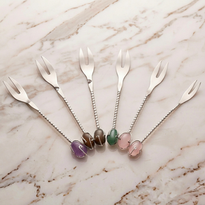 Ensemble de fourchettes à cocktail perlées en acier inoxydable poli miroir, avec tige perlée, pour la restauration, la vaisselle, la maison et les fêtes - Product Image 1