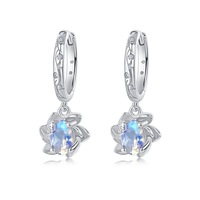 Boucles d'oreilles simples en pierre précieuse bleue lune, en argent 925, double couche, motif fleur d'été, pour femmes et filles, vente en gros