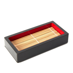 Japanese Sushi And Cold Noodle Serving Dish Rectangular Bamboo <b>Tray</b> With Red Lining For Restaurant Use - Product Image 2