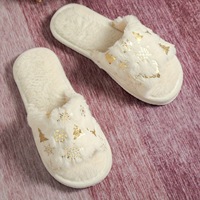 YJ099 Chaussons d'intérieur chauds en peluche pour homme et femme, pantoufles de Noël épaisses en fausse fourrure, chaussons ouverts en peluche