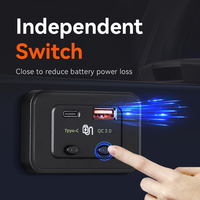 Chargeur USB pour voiture 12V/24V, prise USB QC3.0 USB A + Type C 48W, double port, chargeur rapide avec interrupteur LED bleu pour voiture, bateau, camping-car, moto