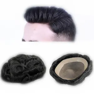 natural black 1b 130% density virgin mens indian thin skin ng straight lordhair human boy mono pu lace toupee hair wigs