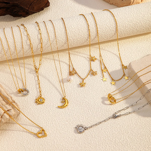 Collier en acier inoxydable avec anneau rond, pendentif en forme de cœur, étoile de <span class=keywords><strong>mer</strong></span>, embellissements <span class=keywords><strong>lune</strong></span> et étoile, collier pendentif pour femme - Product Image 2