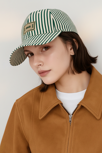Thời trang sọc Mũ bóng chày cho mùa xuân mùa hè màu xanh lá cây trắng 50% polyester 50% Bông hat - Product Image 2