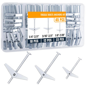 Baiguluo Toggle Bolts Anchors Kit 45 Pcs 1/4 3/16 1/8 Inch Drywall Fixing Hardware - Product Image 1