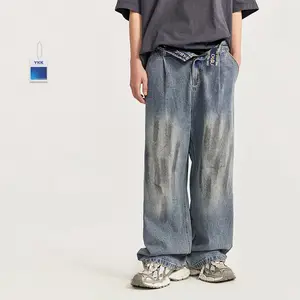 Clothing Manufacturers Printing Distressed Unisex Custom Denim Wide Leg Pants Baggy Jeans Man Men's Jeans Men