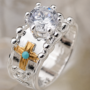 Anello a croce con design bicolore, gioiello alla moda per l'uso quotidiano - Product Image 4