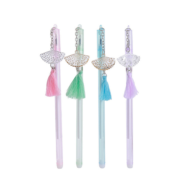 New Product Fashion Tassel Fan Pendant Gel Pen Creativity Plastic 0.5MM Black Ink Crystal Fan Gel Pen
