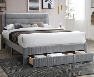 Luxury Modern Adjustable Soft <b>Bed</b> 1pc Full Size with Storage Drawer Gray Corduroy Headboard Bedroom Furniture - Product Image 4