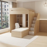 Lit superposé multifonctionnel en bois pour enfants avec escalier et tiroirs de rangement, lit superposé pour enfants avec bureau, armoire et lit simple