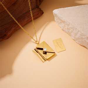 European American Fashion Gold Plated Envelope Pendant Stainless Steel Chain Necklace Geometric Design Gift Jewelry - Product Image 3