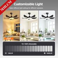 Ventilateur de plafond LED tout noir avec télécommande, 36/42 pouces, moteur DC ultra-fin, 6 vitesses, intensité variable, silencieux, garantie moteur 10 ans, style Mid-Century