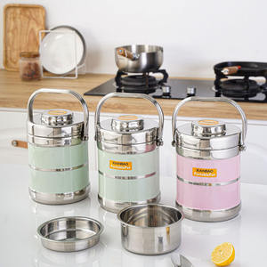 Портативный трехъярусный ланч-бокс из нержавеющей стали с двойными стенками, в форме барабана, большой емкости, термоизолированный, герметичный, для еды на вынос - Product Image 2