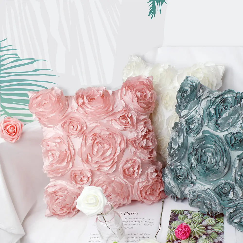 Cuscino di nozze romantico ricamato 3D rosa copricuscino per divano divano camera da letto soggiorno