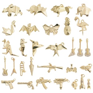 Mixed Shape Gold Plated Copper Pendant For Necklace Making Jewelry Findings Components Origami Animals Guns Musical Instruments - Product Image 1