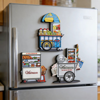 Magnets de réfrigérateur personnalisés style vietnamien : Collection de chariots traditionnels de fruits, poulet, riz collant et banh mi