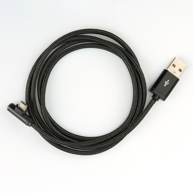 Best-Selling High Quality Nylon Braided Data Cable USB a Male to MICRO 5pin Male 90 Degree Black Cable