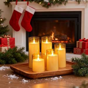 Christmas LED <b>Candle</b> Flameless Remote Control Swinging Flame Wax <b>Candle</b> with Glass Cover Home Decoration Festive Diwali - Product Image 5