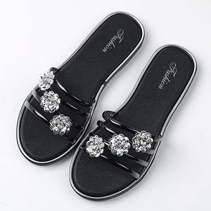 Rhinestones Flowers Outdoor Wear Casual Flip-flops Slippers <strong>Ladies</strong> Slipper Summer <strong>Sandals</strong> <strong>Flat</strong> Women's Shoes Beach Slippers - Product Image 2