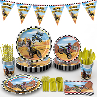 Lot de Vaisselle Personnalisée pour Fête d'Anniversaire Thème Moto Cross - Décorations et Fournitures de Course pour Garçons