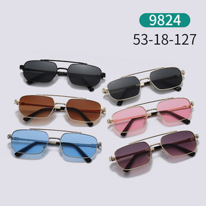 Hong Kong Style <b>Square</b> Sunglasses Metal <b>Frame</b> UV400 Protection Unisex Outdoor Sports Driving Cycling Sun Protection - Product Image 3