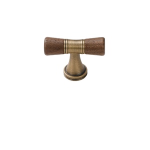 <b>Walnut</b> Wood and Brass Pull Handle for Antique-Style Copper-Colored <b>Cabinets</b> & Drawers for Bedroom Bathroom Living Room Use - Product Image 1